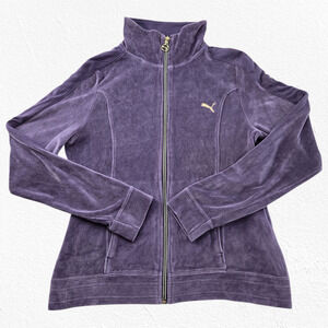 Y2K Puma Purple Velour Track Jacket Full Zip Logo Retro Sweater Size Medium